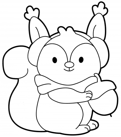 Squirrel in winter headphones coloring page