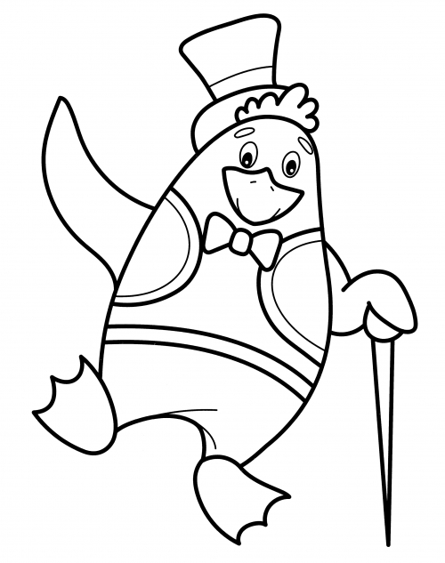 Penguin with a cane coloring page