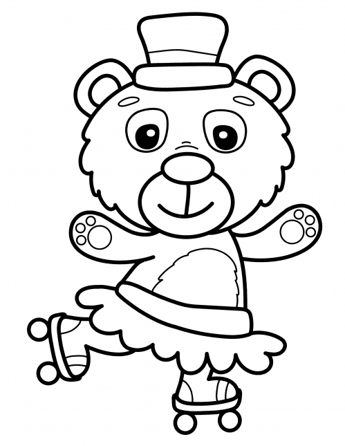 Bear on rollerskates coloring page