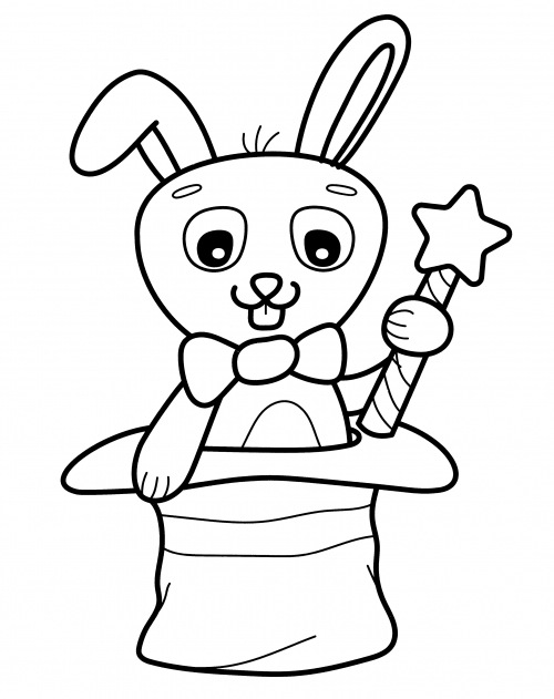 Rabbit in a bow tie with magic wand coloring page