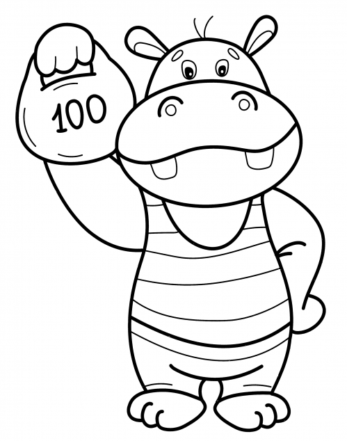 Hippo with weights coloring page