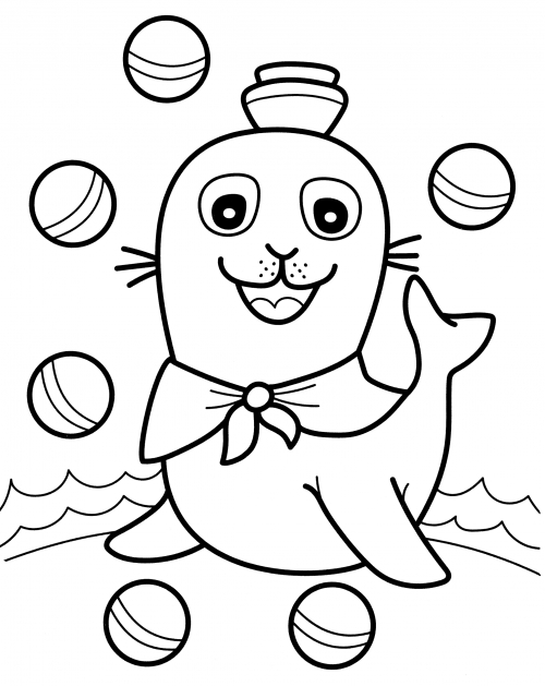 Seal with little balls coloring page