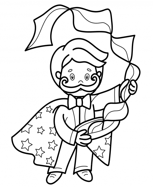 Magician with a bushy moustache coloring page