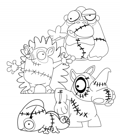 Zombies from the zoo coloring page