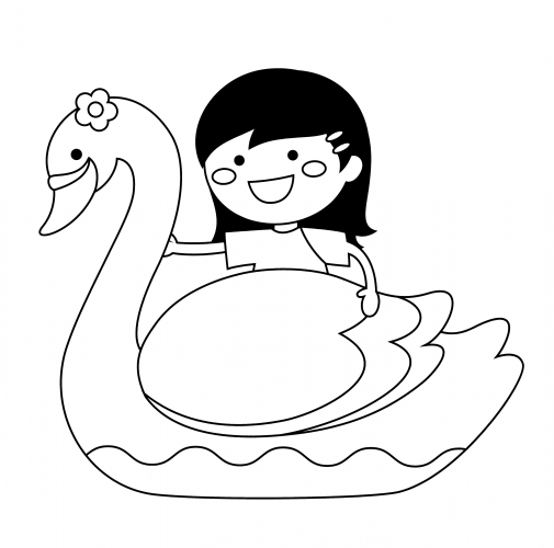 Girl riding a swan coloring page