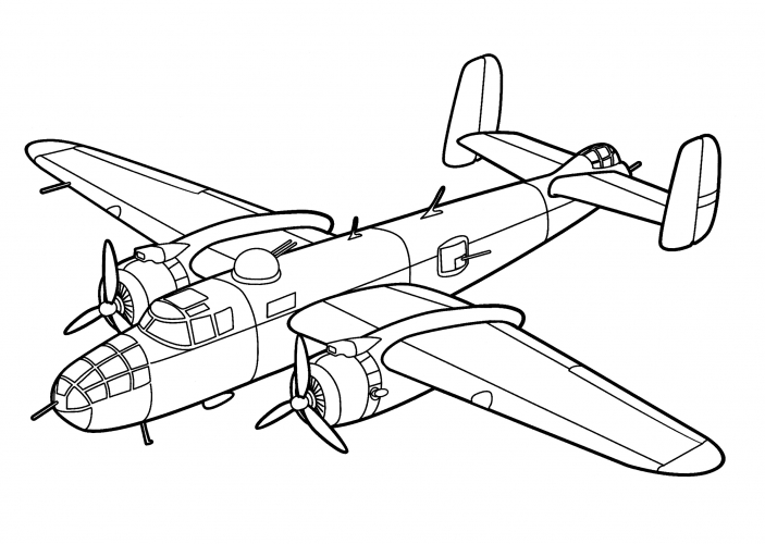 North American B-25 medium bomber (USA) coloring page