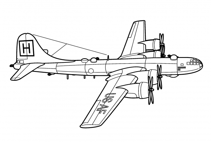 Heavy bomber Boeing B-29 Superfortress (USA) coloring page