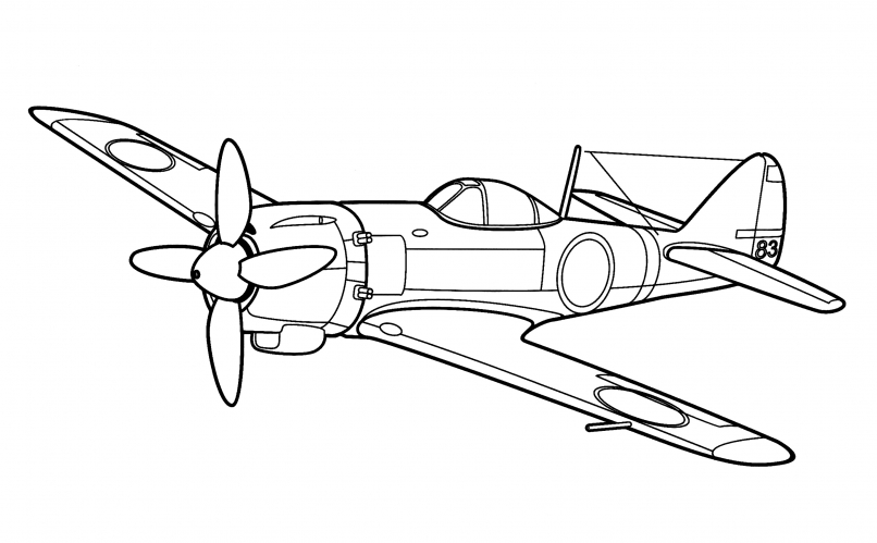 Nakajima Ki-84 Hayate fighter (Japan) coloring page