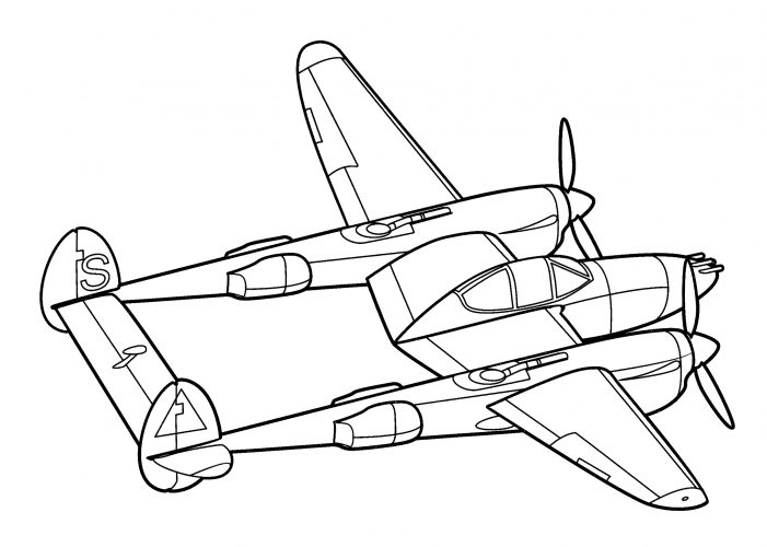 Heavy fighter Lockheed P-38 Lightning (USA) coloring page