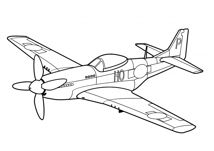 North American P-51 Mustang fighter (USA) coloring page
