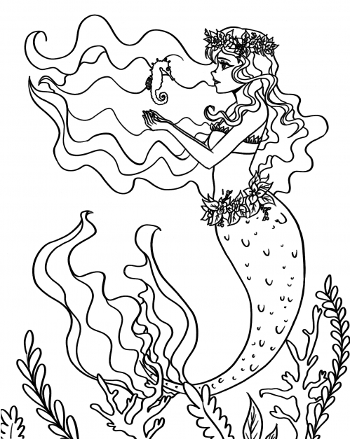 The mermaid plays with her friend coloring page