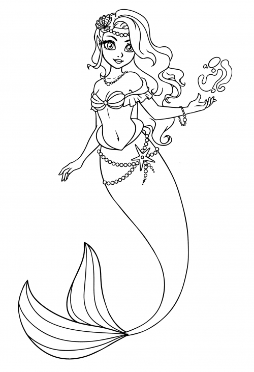 The mermaid controls water coloring page