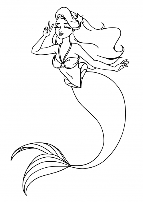 Mermaid posing for a photo coloring page