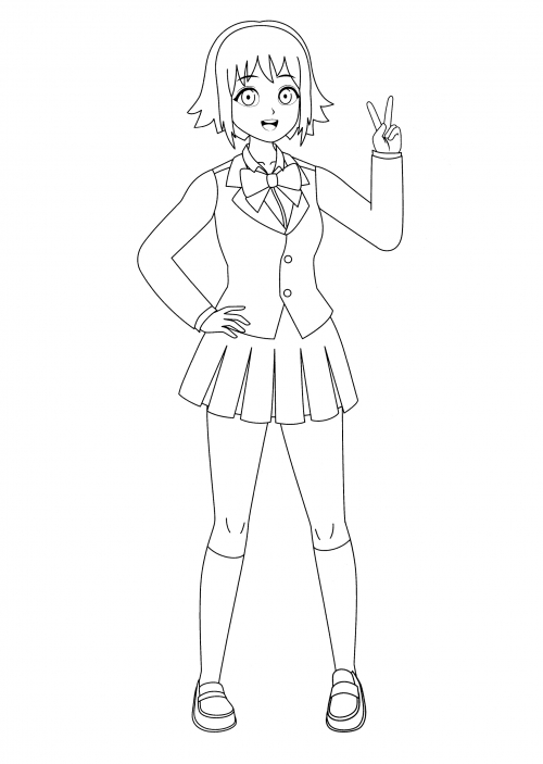 Japanese girl in school uniform coloring page