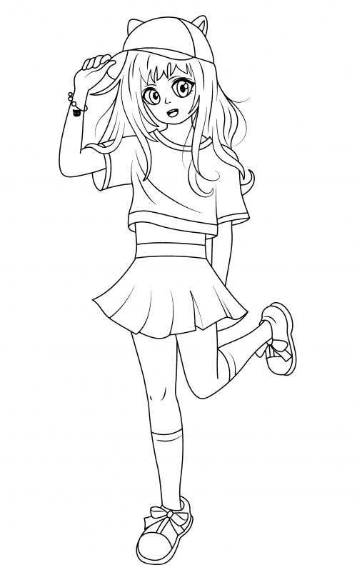 Girl in a cap with ears coloring page