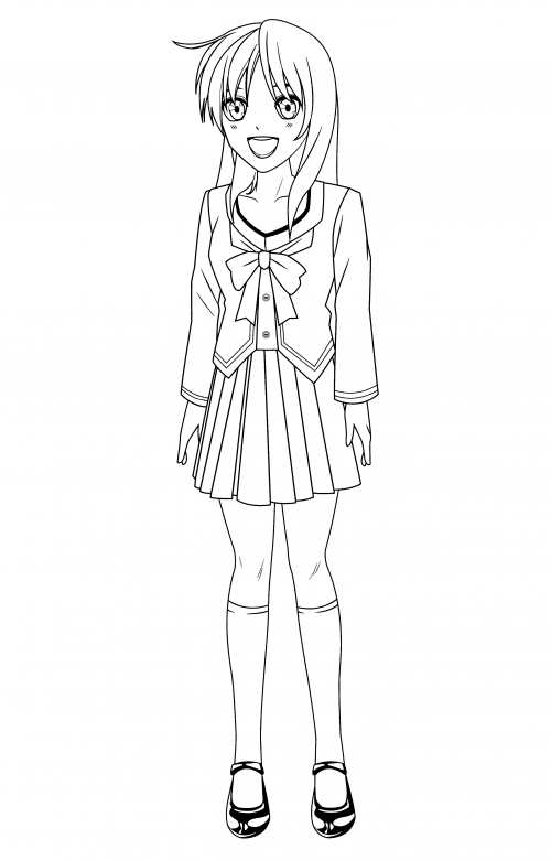 Modest anime schoolgirl coloring page