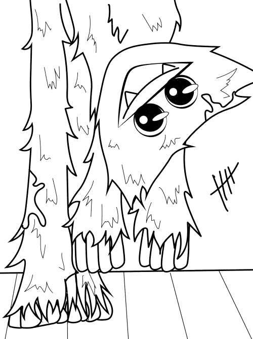 Huggy Wuggy looks under the bed coloring page