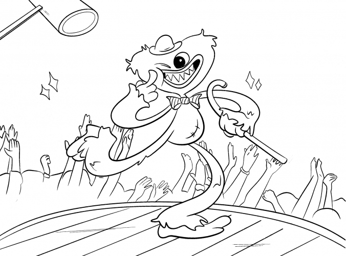 Huggy Wuggy performing on stage coloring page