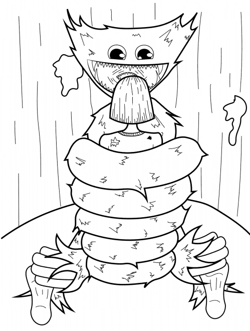 Huggy Wuggy hugs a man coloring page