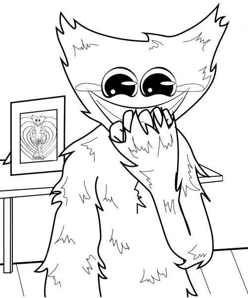 Huggy Wuggy is up to something coloring page