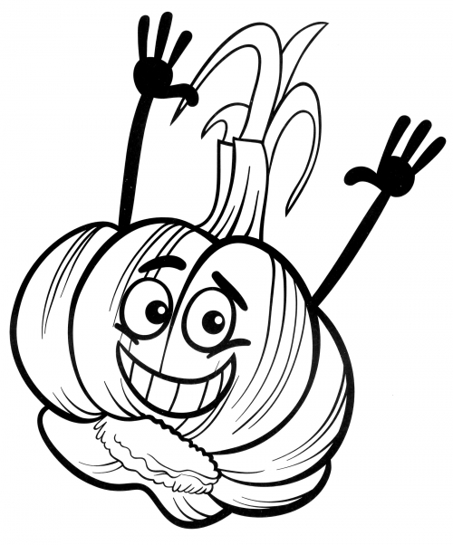 Garlic with hands coloring page