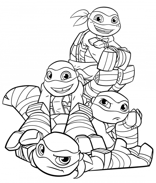 Turtles playing together coloring page