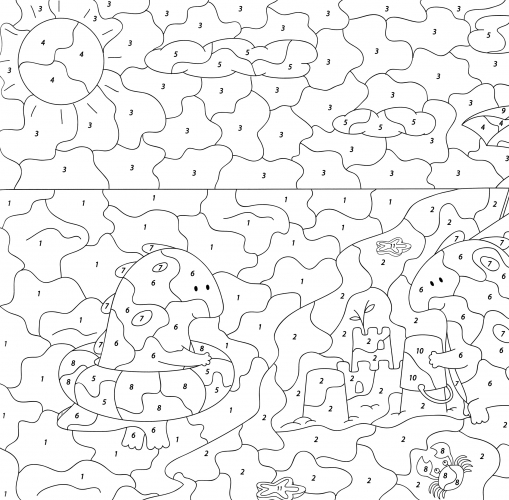 Dinosaurs are relaxing at the sea coloring page