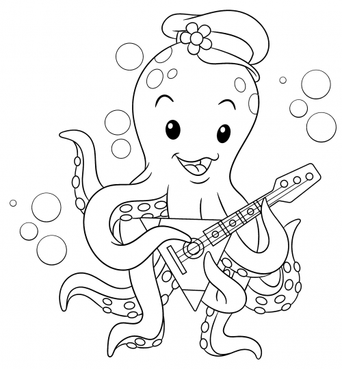 Octopus plays the balalaika coloring page