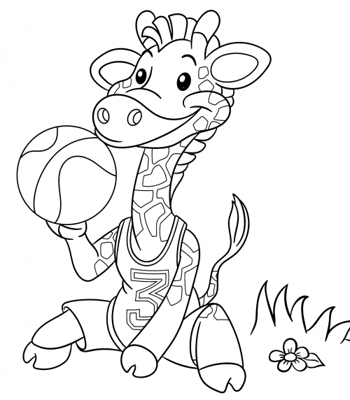 Giraffe basketball player coloring page