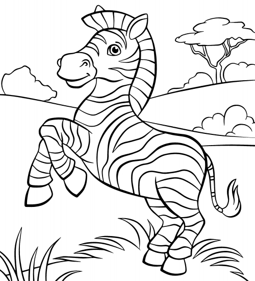 Zebra stands on its hind legs coloring page