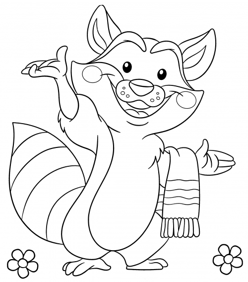 Raccoon with a towel coloring page