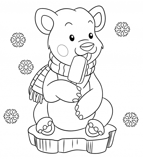 Polar bear eating ice cream coloring page