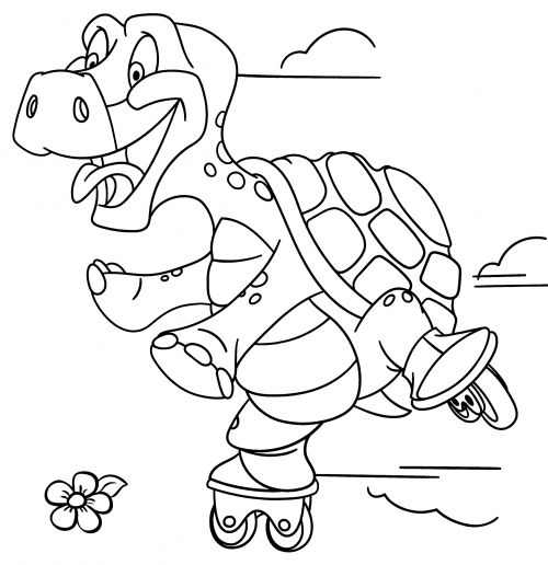 Turtle rollerblading coloring page