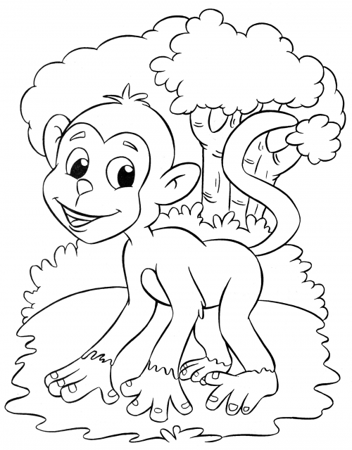 Monkey in the forest coloring page