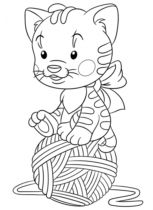 The kitten sits on a large ball coloring page