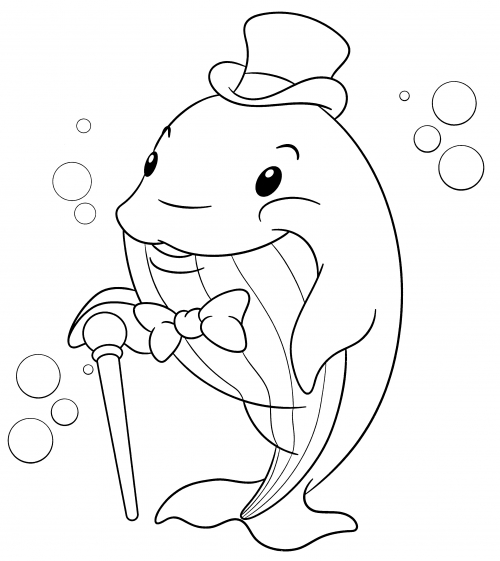 Whale in a hat coloring page