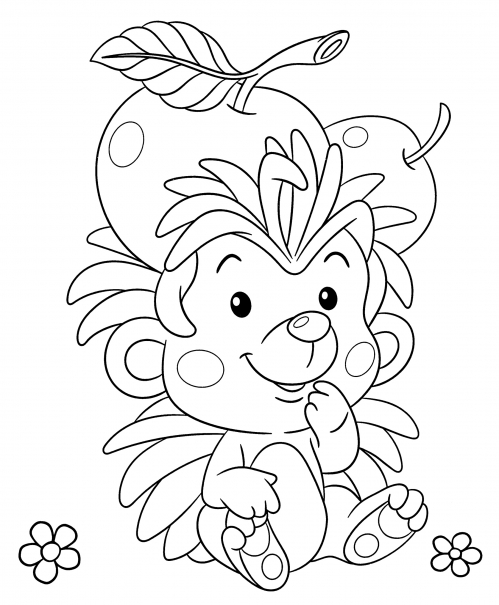 Hedgehog with apples on its needles coloring page