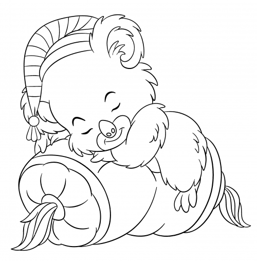 Koala sleeping on a pillow coloring page