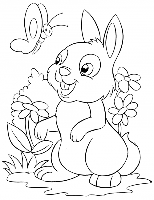 Bunny and butterfly coloring page