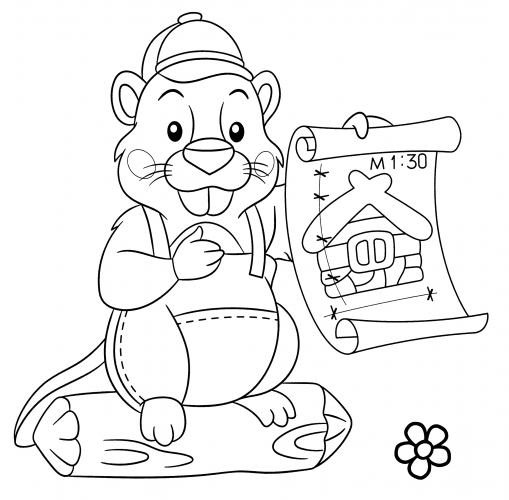 Beaver designs a house coloring page