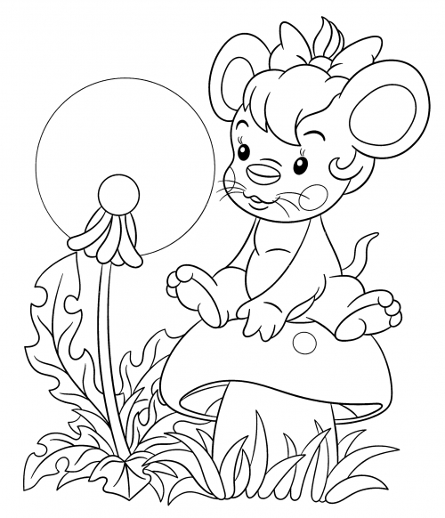 Mouse and Dandelion coloring page