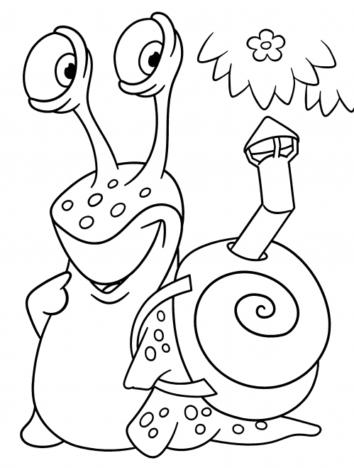 A snail with a backpack on its back coloring page