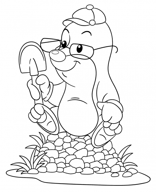 The mole digs the ground coloring page