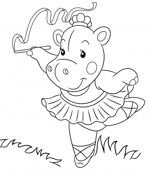 Hippopotamus doing gymnastics coloring page