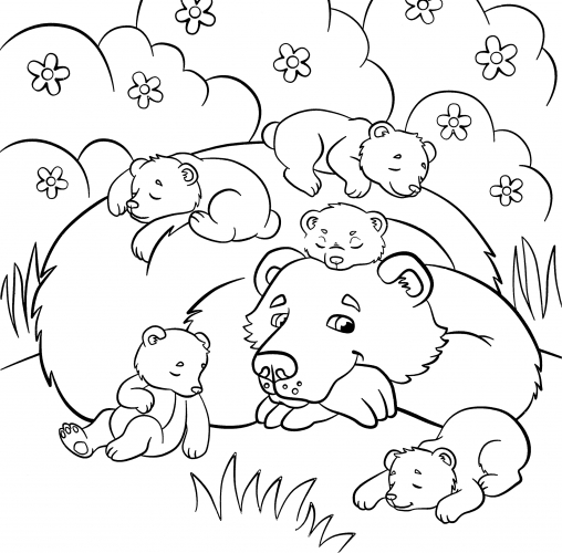 A friendly bear family coloring page