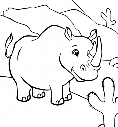 Rhinoceros in the hot desert coloring page