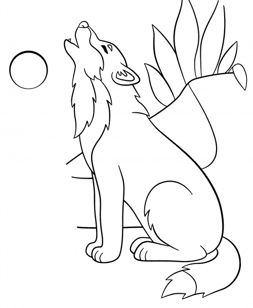 The wolf howls alone coloring page