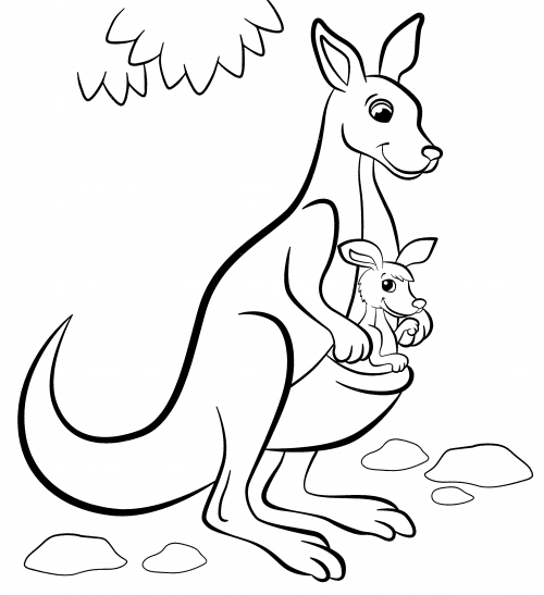 Kangaroo with a grown baby coloring page