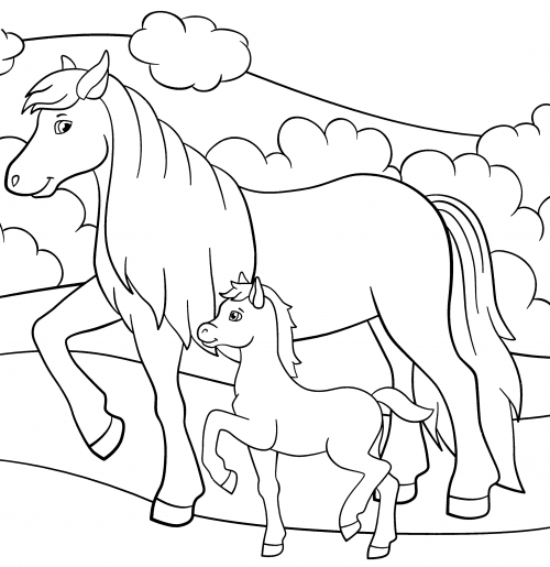 A small herd of horses coloring page