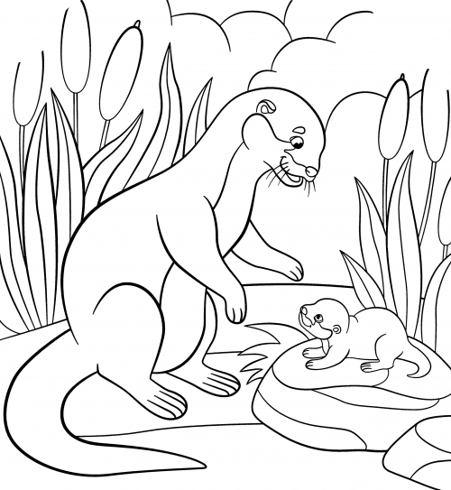 Otter and her baby coloring page